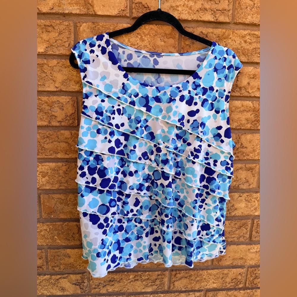Ruffled Dot Print Sleeveless Camisole - Blue Multi
